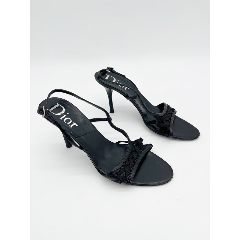 Christian Dior Vintage Y2K Black Woven Strappy Slingback Heel Sandals EU 40.5 - Picture 2 of 12